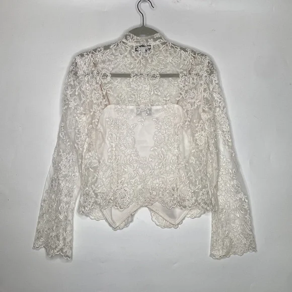 Victor Costa Women's Vintage White Lace Zip-Up Jacket/Tank Top Set size 6 - Picture 15 of 15